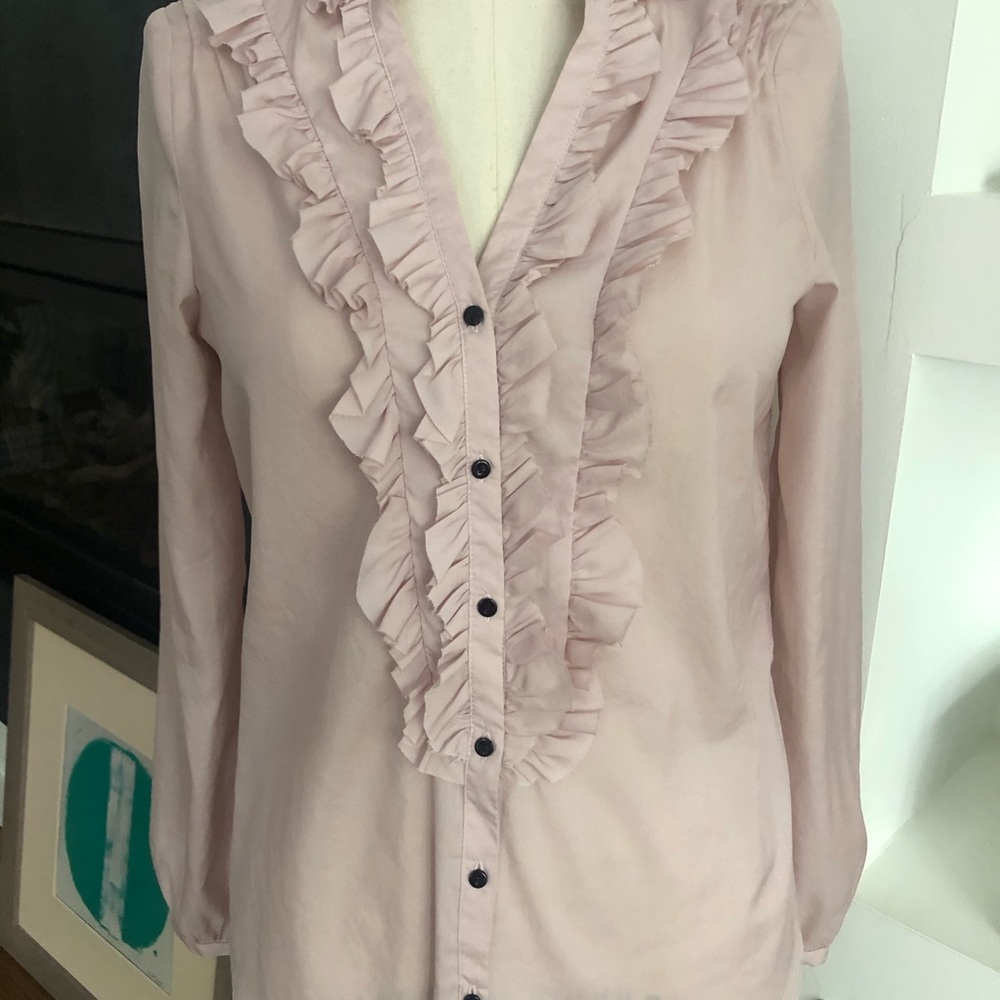 Dusty pink Zara tuxedo shirt. - Picture 2 of 6